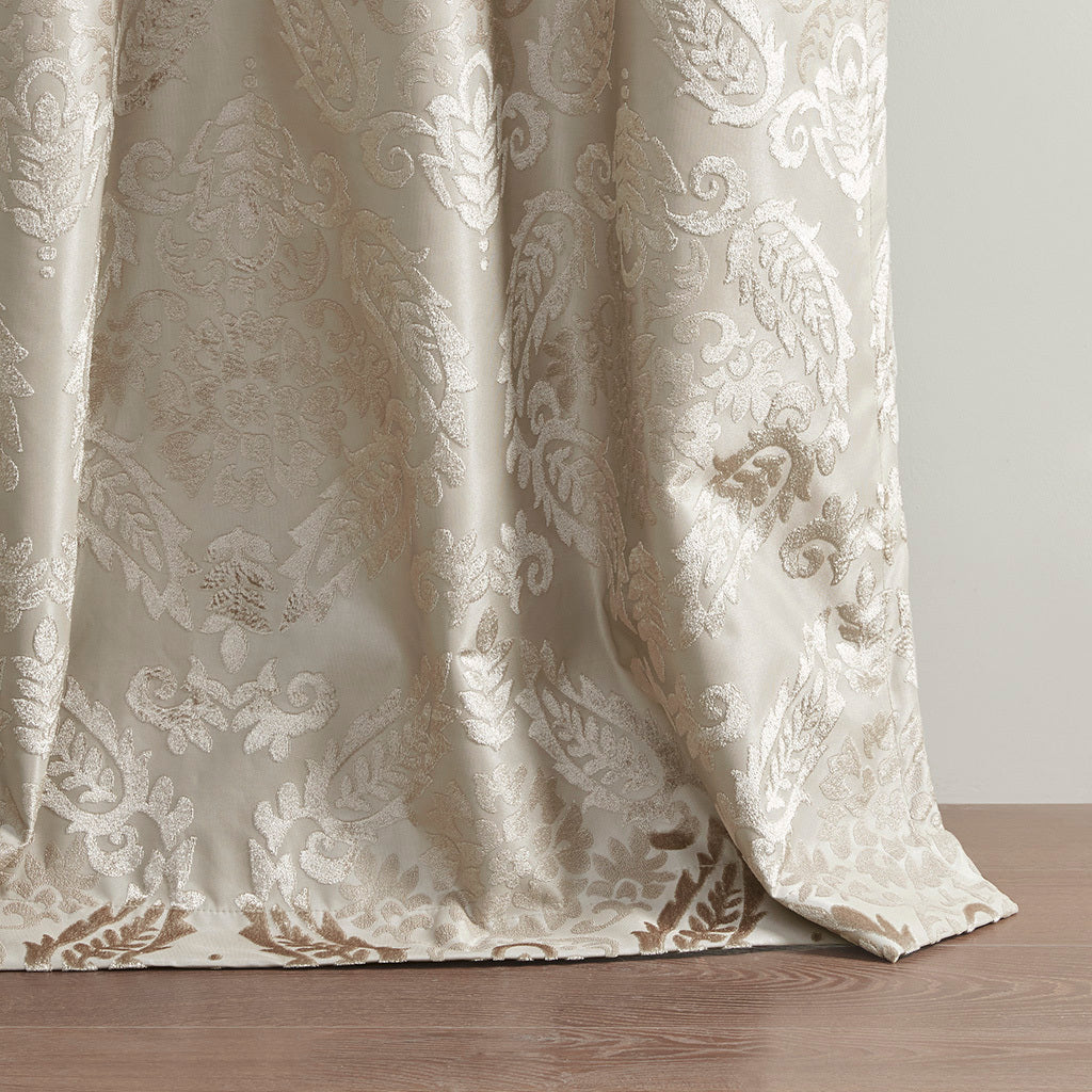 Knitted Jacquard Paisley Total Blackout Grommet Top Curtain Panel - Champagne