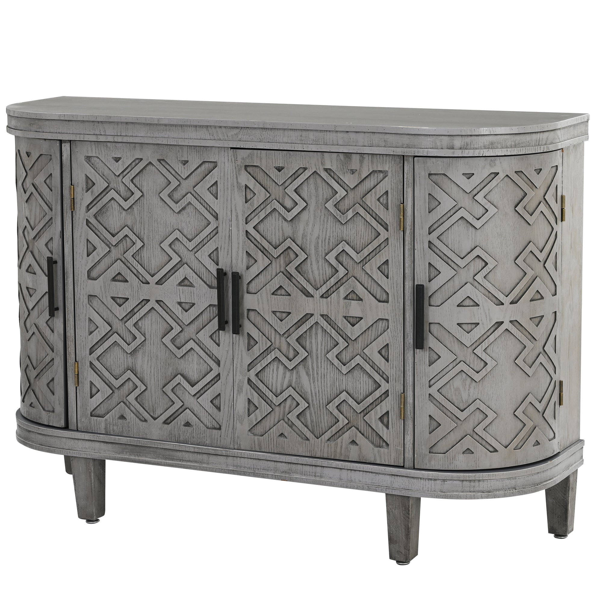 Accent Storage Cabinet Sideboard Wooden with Antique Pattern Doors - Grey