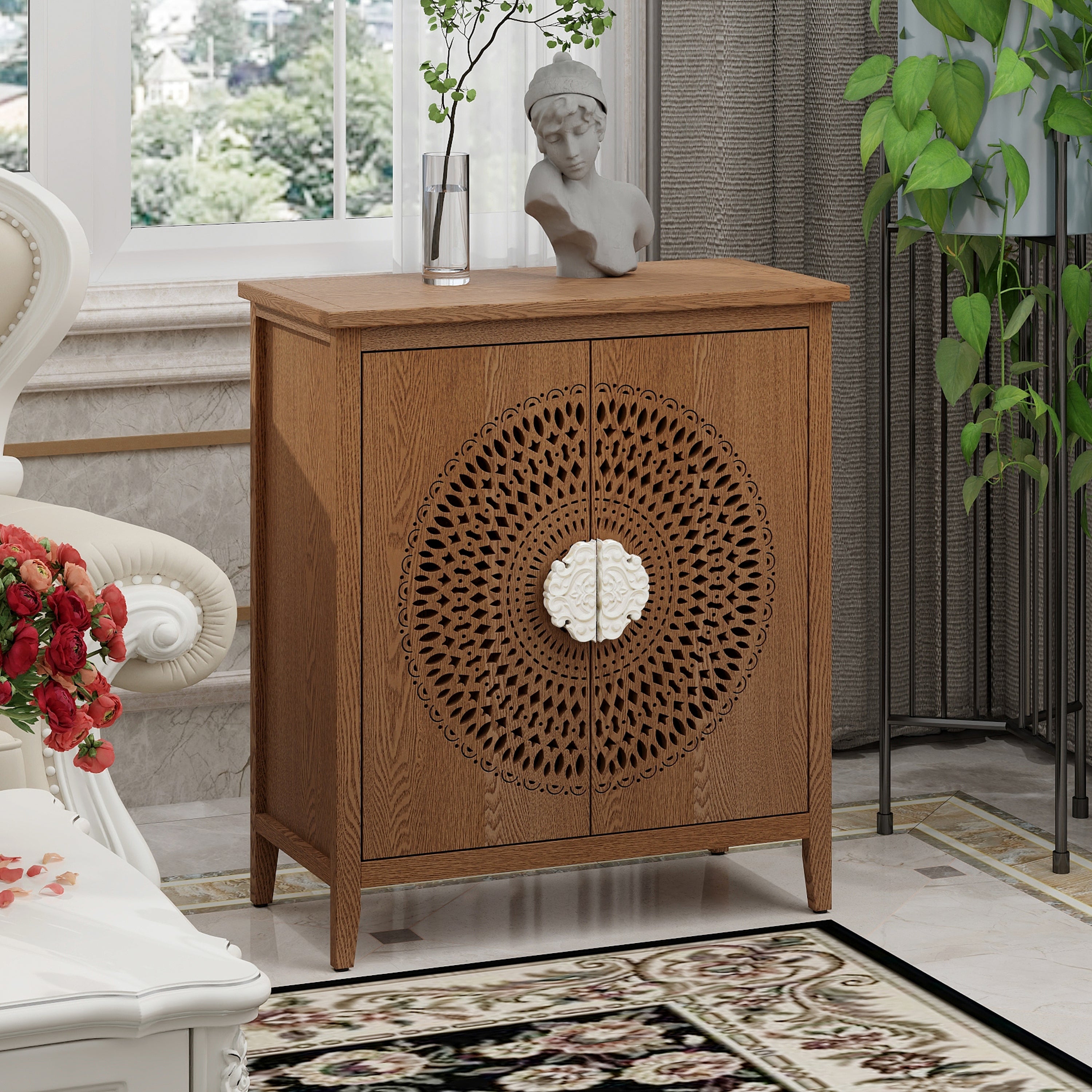 Antique Style 2 Door Cabinet - Walnut