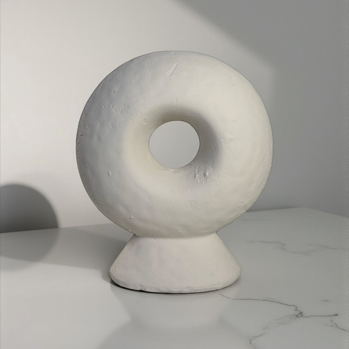 Minimalist Sculptural Stone Donut 13" - White