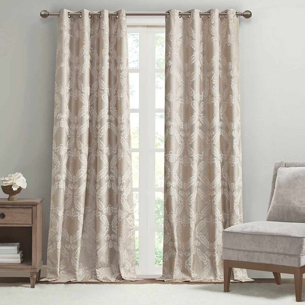 50x95" Knitted Jacquard Paisley Total Blackout Grommet Top Curtain Panel - Champagne (1 panel only)