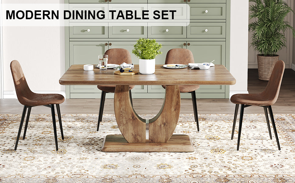 Set of 1 Dining Table and 4 Chairs - MDF rectangular - Brown