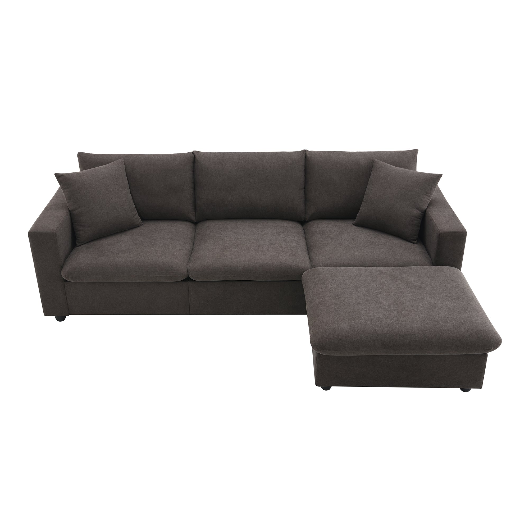 100.4x64.6" Modern Sectional Sofa, L-Shaped Couch Set With 2 Free Pillows, 4-Seat Polyester Fabric Couch Set With Convertible Ottoman - Dark Brown