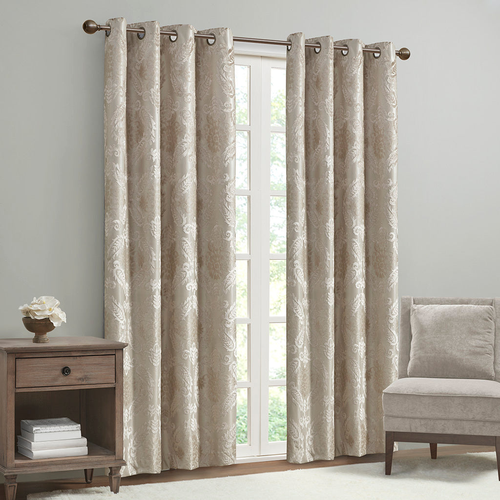 50x95" Knitted Jacquard Paisley Total Blackout Grommet Top Curtain Panel - Champagne (1 panel only)