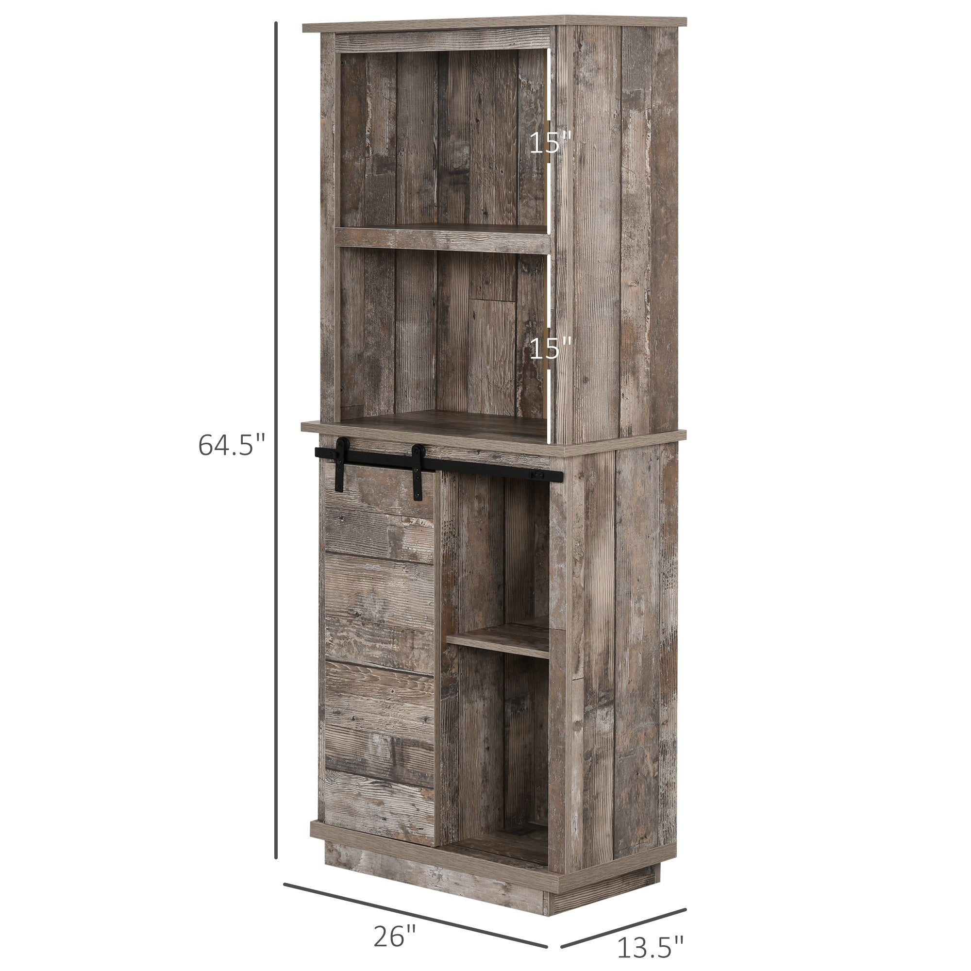 Freestanding Rustic Kitchen Buffet with Hutch, Pantry Storage Cabinet with Sliding Barn Door, Adjustable Shelf - Vintage Wood