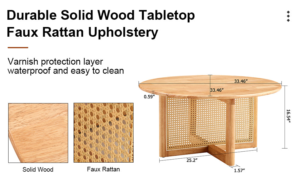 Naturally Elegant Wooden Coffee Table with Faux Rattan Accents