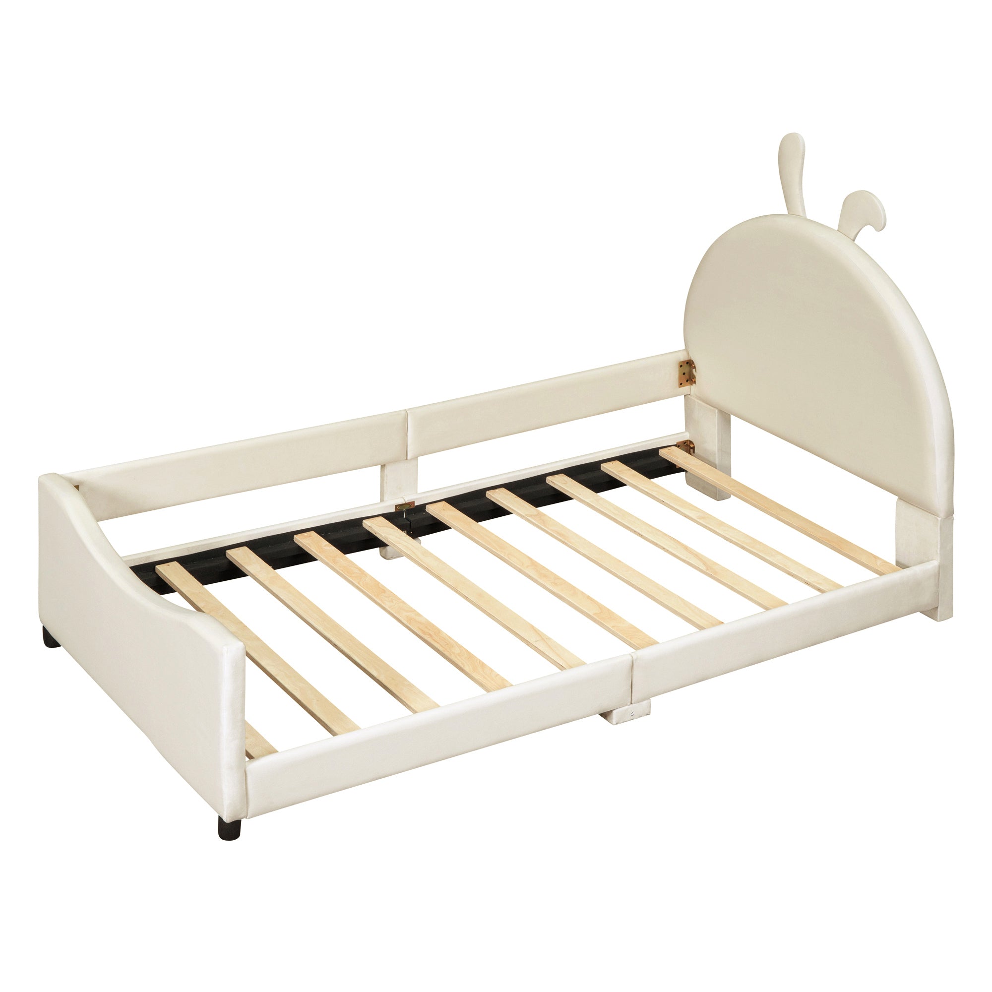 Twin Size Upholstered Daybed with Rabbit Ear Shaped Headboard - Beige