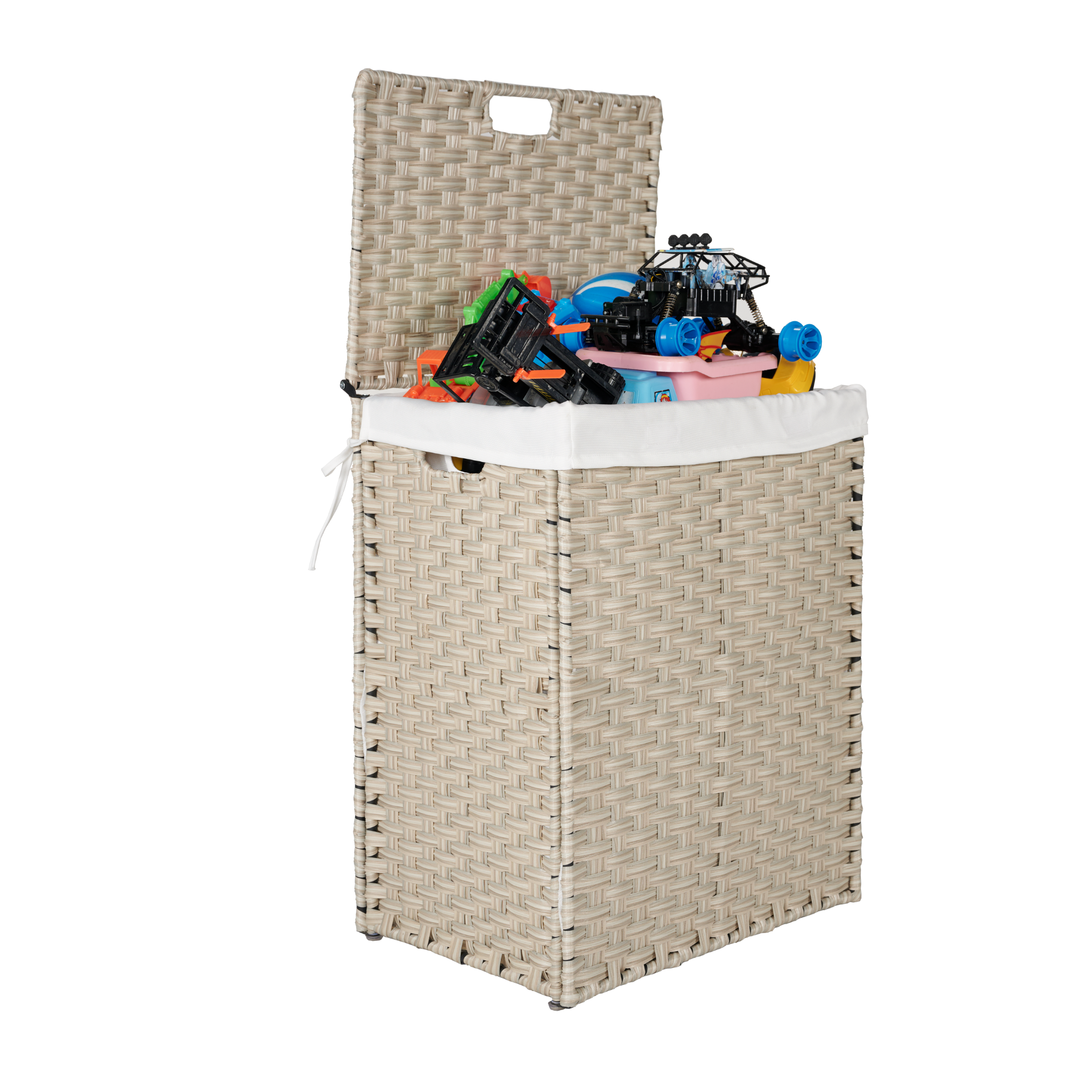 Laundry Hamper With Lid PE Rattan Powder Coating Frame Clothes with 2 Removable Bags, 100L - Light Grey