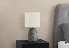 19"H Table Lamp, Grey Ceramic, Ivory / Cream Shade