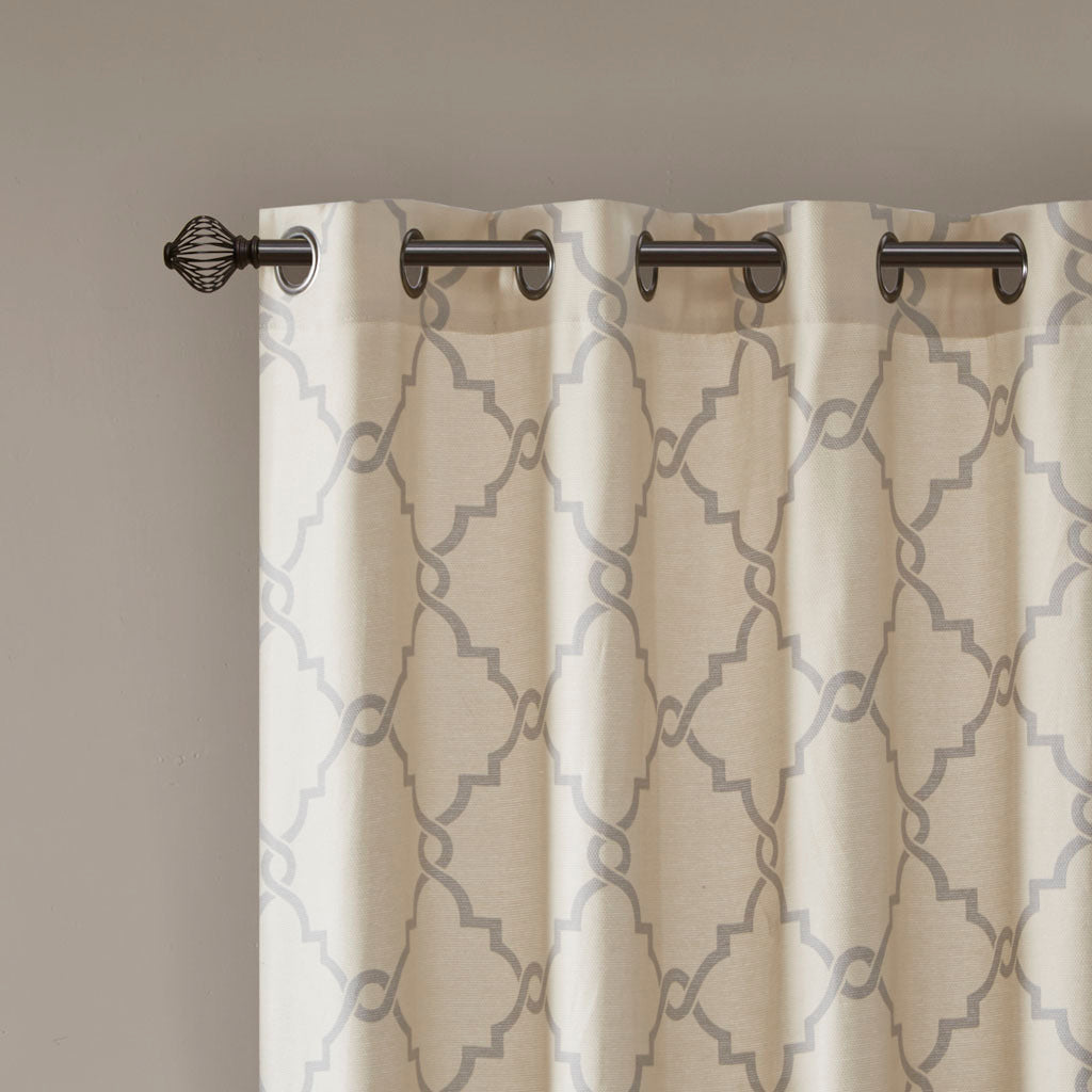 50x108" Fretwork Print Grommet Top Window Curtain Panel - Beige+Grey (1 panel only)