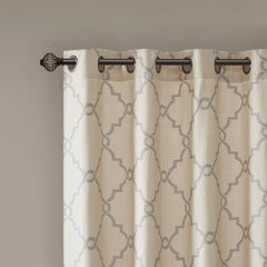 50x108" Fretwork Print Grommet Top Window Curtain Panel - Beige+Grey (1 panel only)