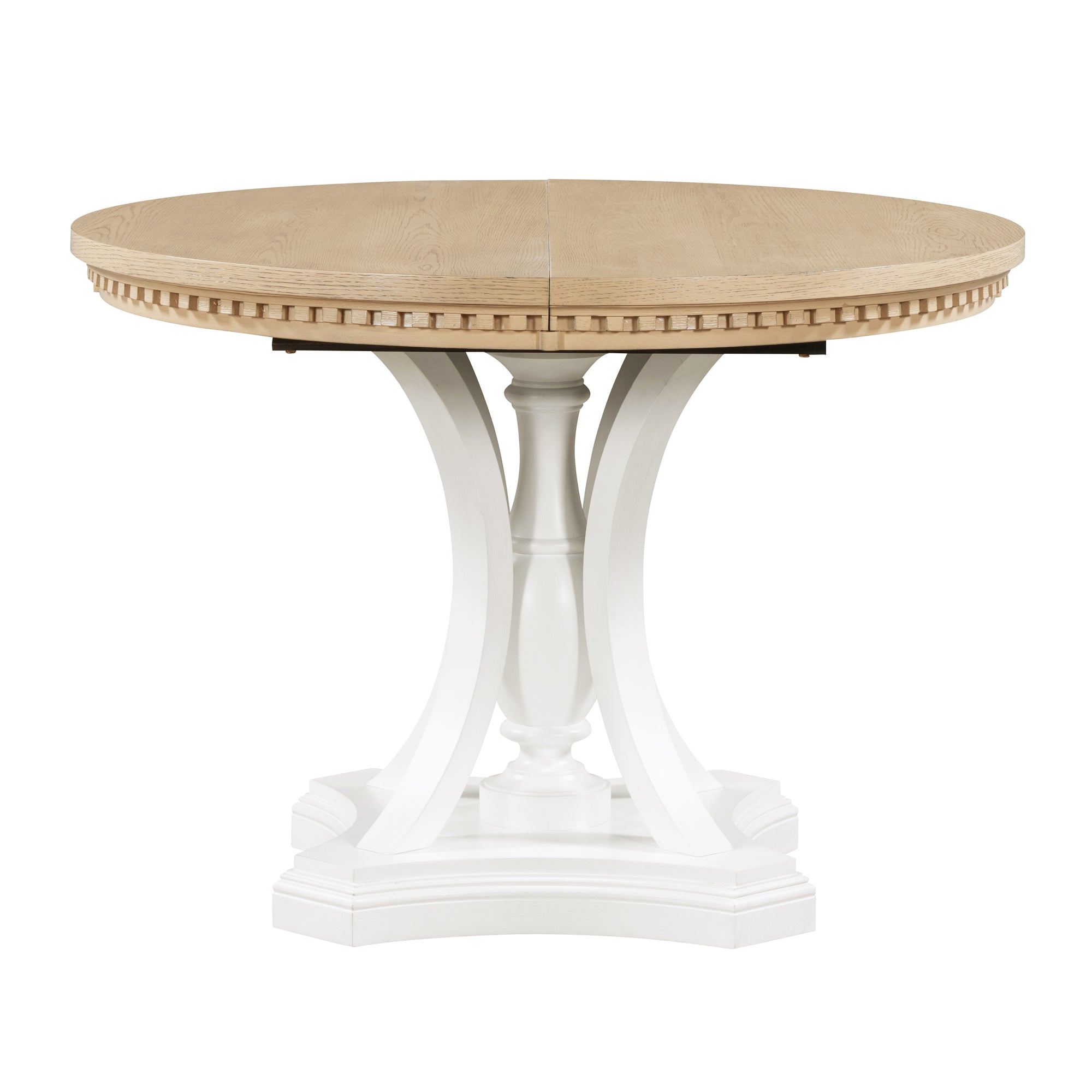 Retro 5-piece Dining Set Extendable Round Table and 4 Chairs - Oak Natural Wood + Antique White