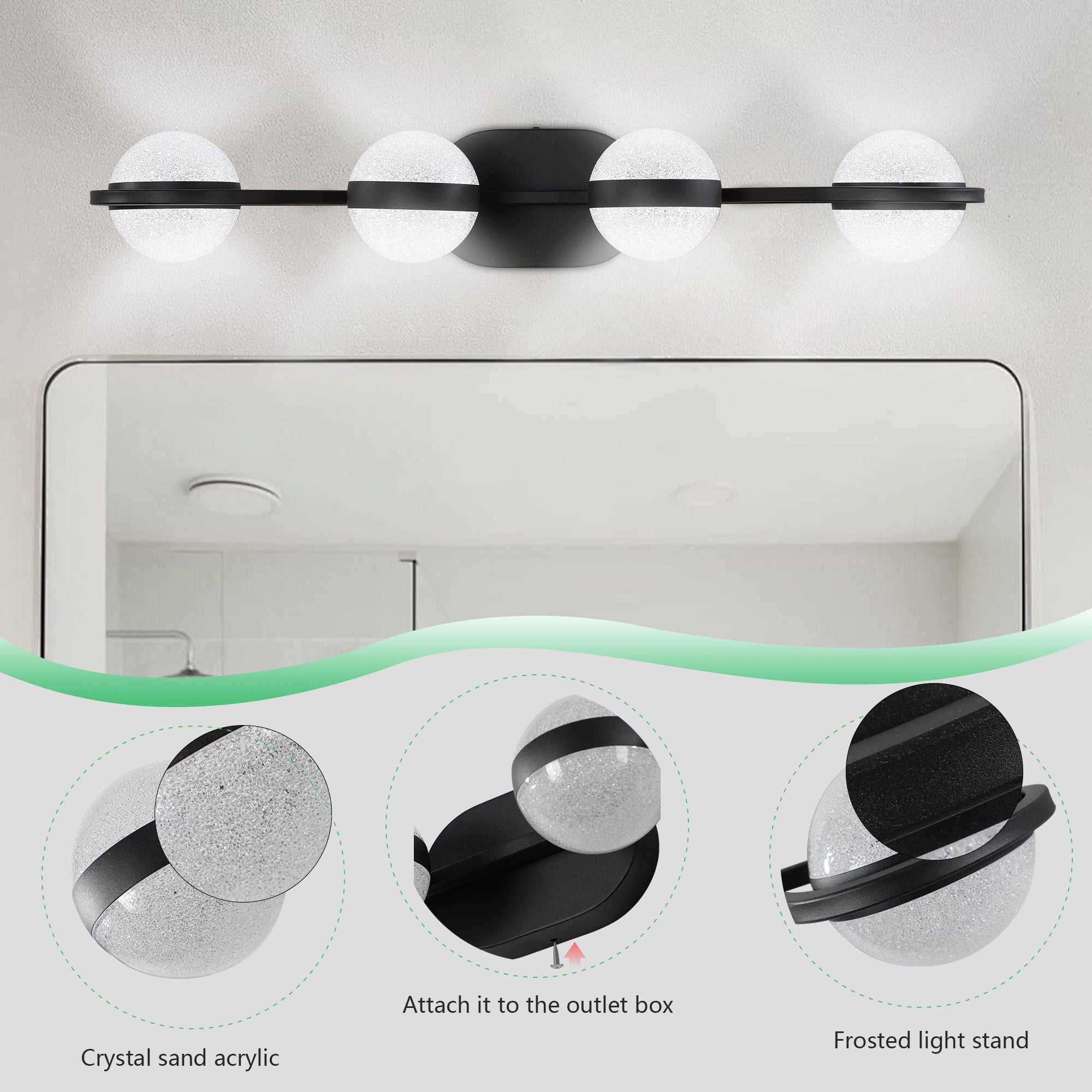 Vanity Lights With 4 LED Bulbs For Bathroom Lighting - Black