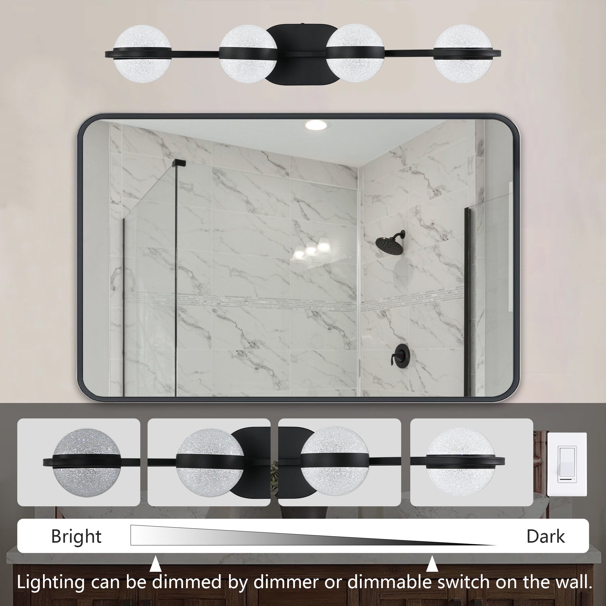 Vanity Lights With 4 LED Bulbs For Bathroom Lighting - Black