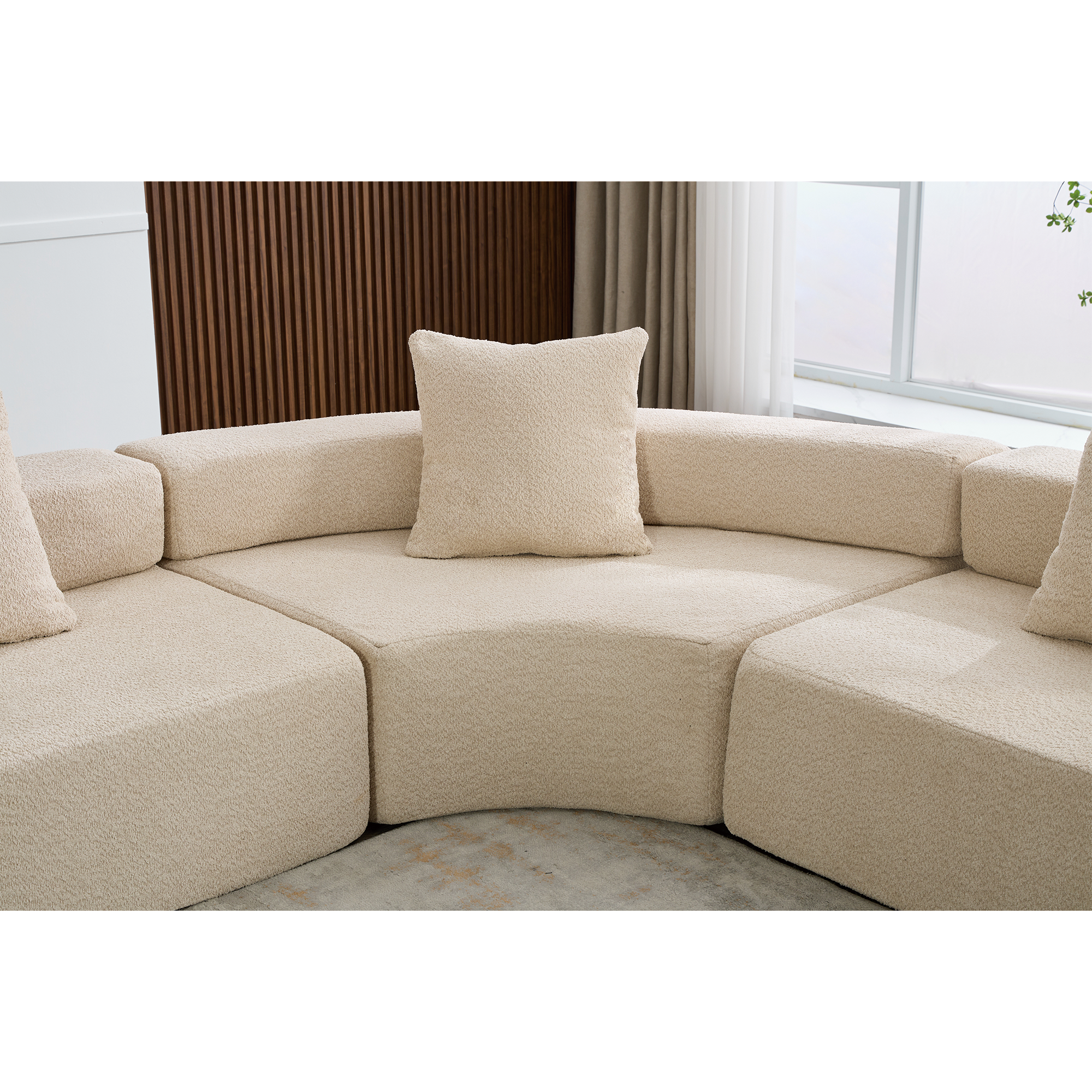 Upholstered 4 Seater Couch for Living Room, Modern Modular 3 Piece Free Combination, Semicircular Modular Sofa - Boucle, Khaki