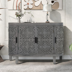 Accent Storage Cabinet Sideboard Wooden with Antique Pattern Doors - Grey
