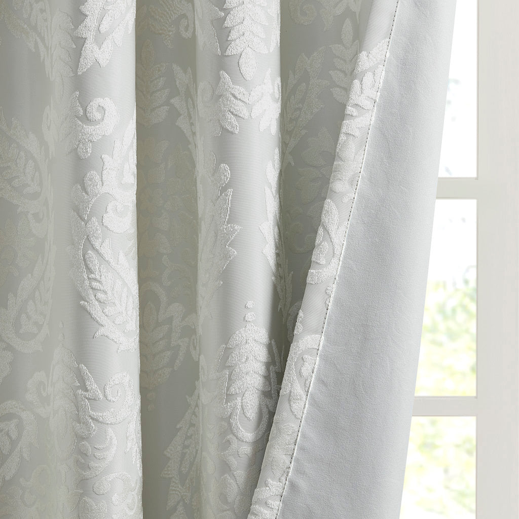 50x95" Knitted Jacquard Paisley Total Blackout Grommet Top Curtain Panel - White