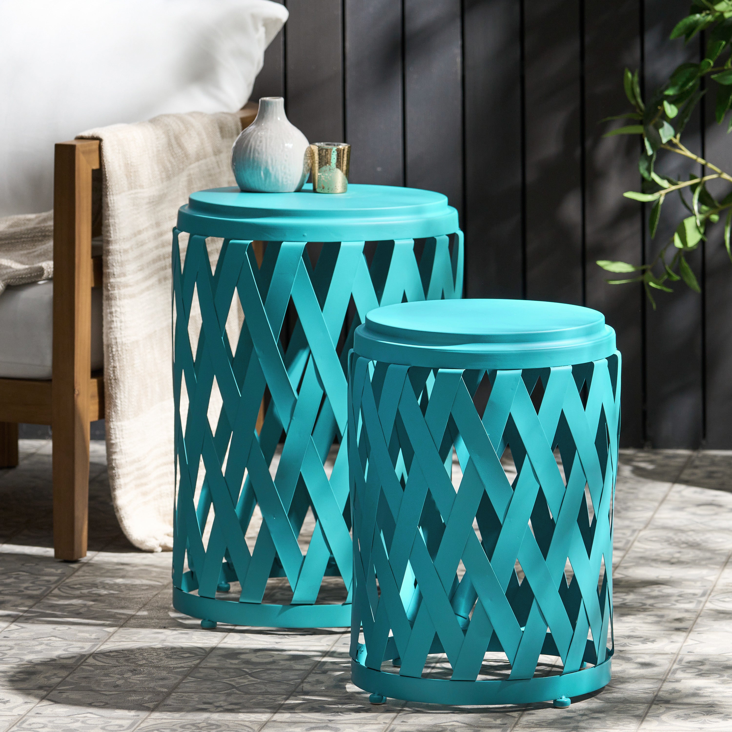 Set of 2 Accent Outdoor Table - Teal
