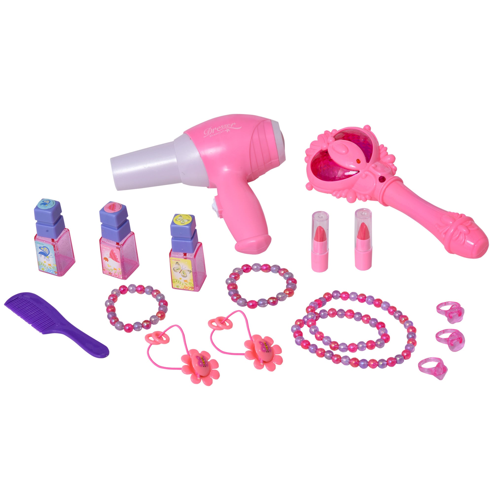 Infrared Remote Control Kids Vanity Set, Girls Pretend Dressing Table Set with Magic Wand, Music, Lightening, Cosmetic Mirror, Hair Dryer and Makeup Accessories