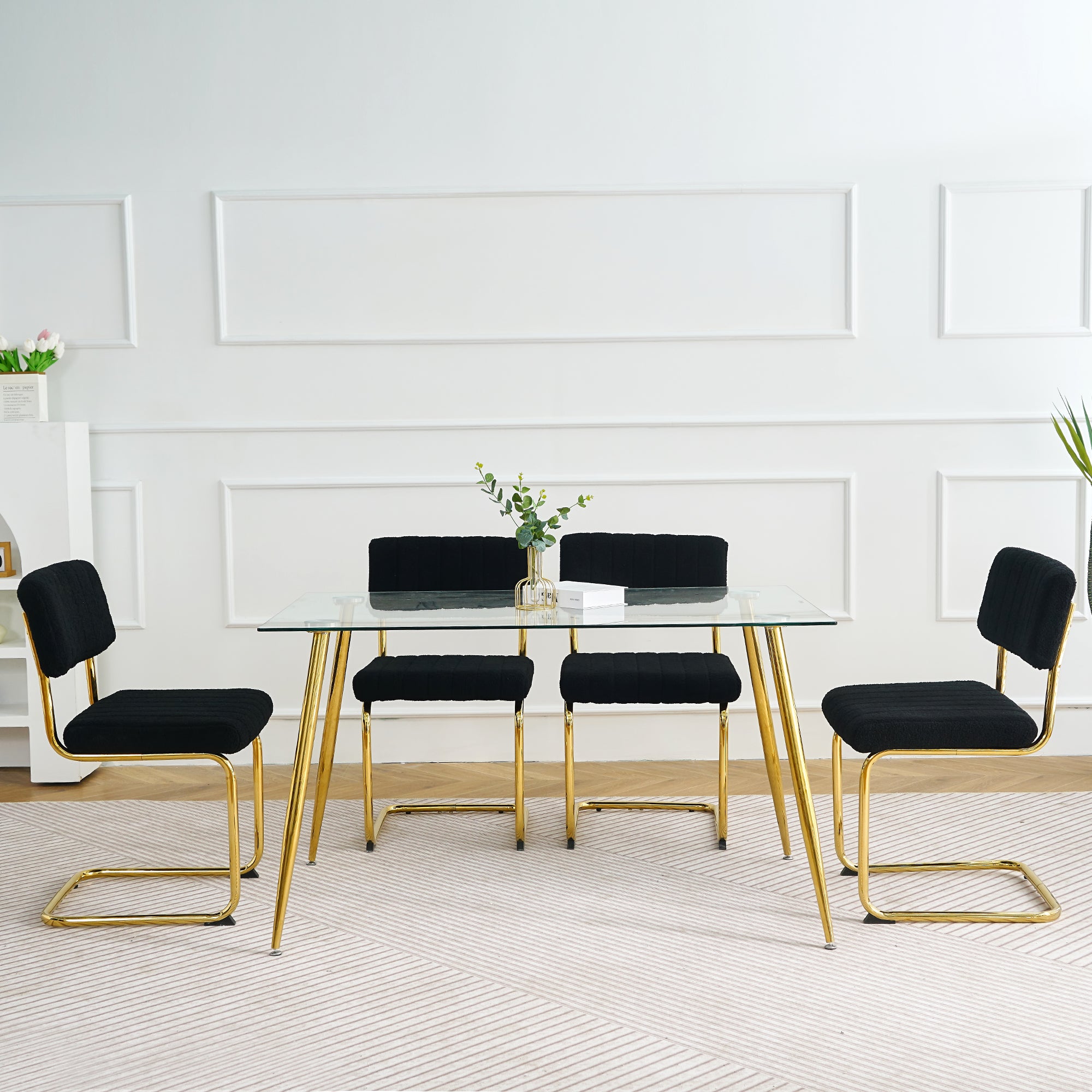 Luxury Dining Black Chairs with Gold Metal Legs (Set of 4) - Black