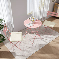 3 Pieces Patio Bistro Balcony Metal Chair Table Set-Pink