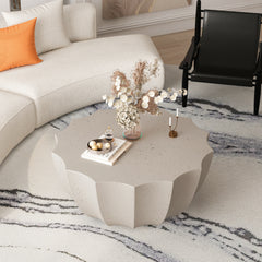 Modern Round Coffee Table in White with Durable MgO Cement Design, 35.43' Diameter, Ideal for Indoor and Outdoor Use