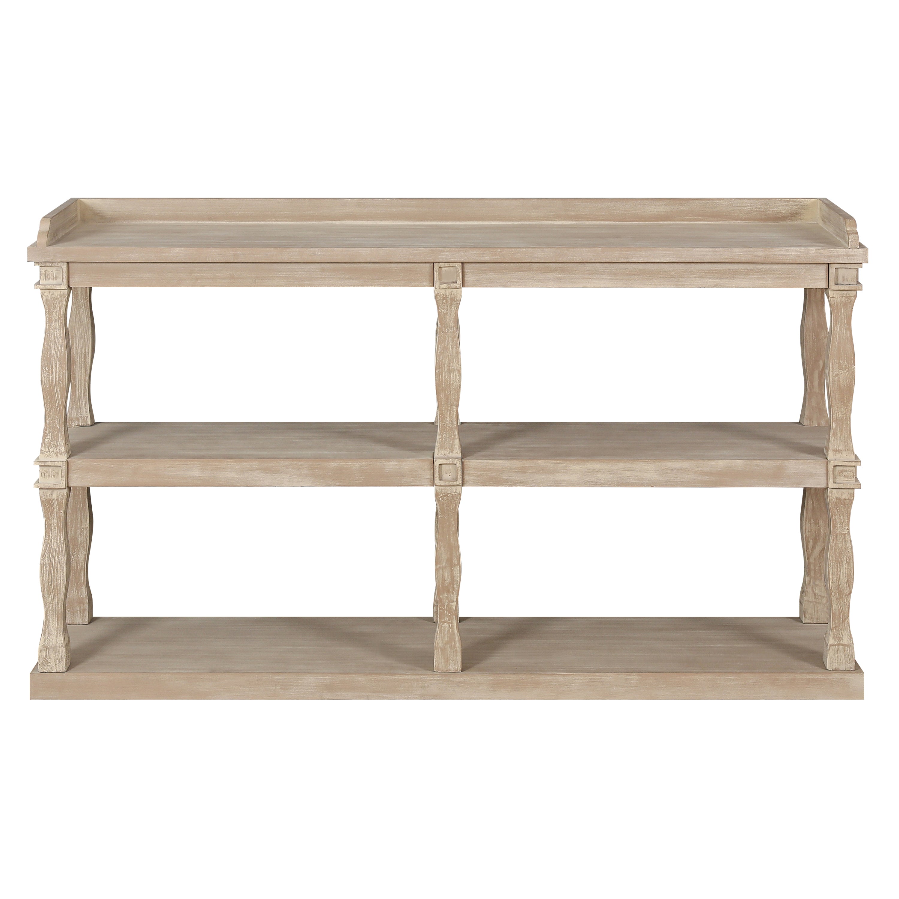 Console Table with 3-Tier Open Storage Spaces And Roman Column Effect Support Legs - Antique Wood+White
