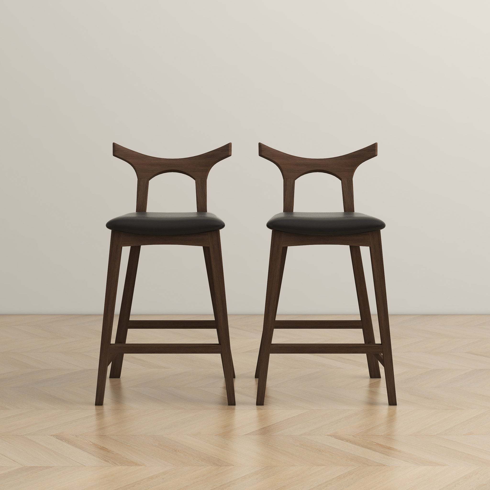 Set of 2 - Hester Solid Wood Upholstered Square Bar Chair - Black/Wood