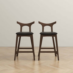 Set of 2 - Hester Solid Wood Upholstered Square Bar Chair - Black/Wood