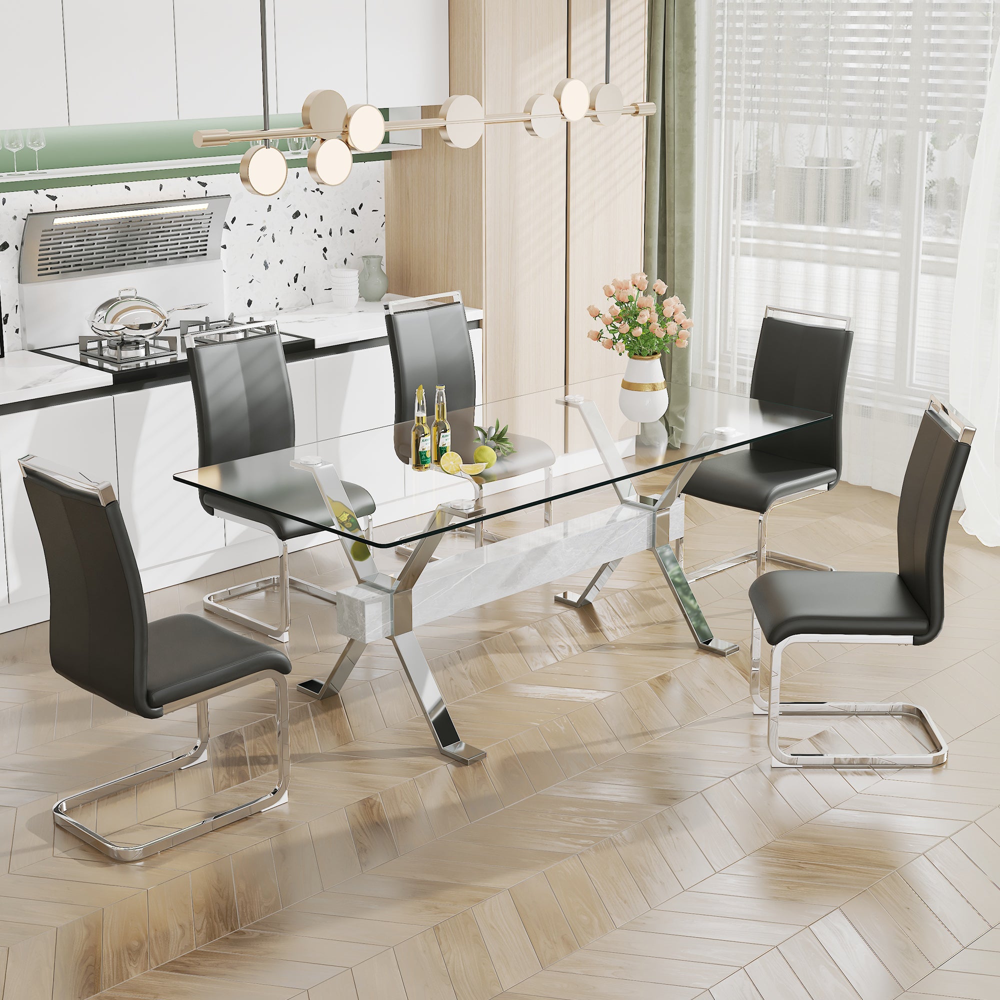 Modern Tempered Glass Dining Table