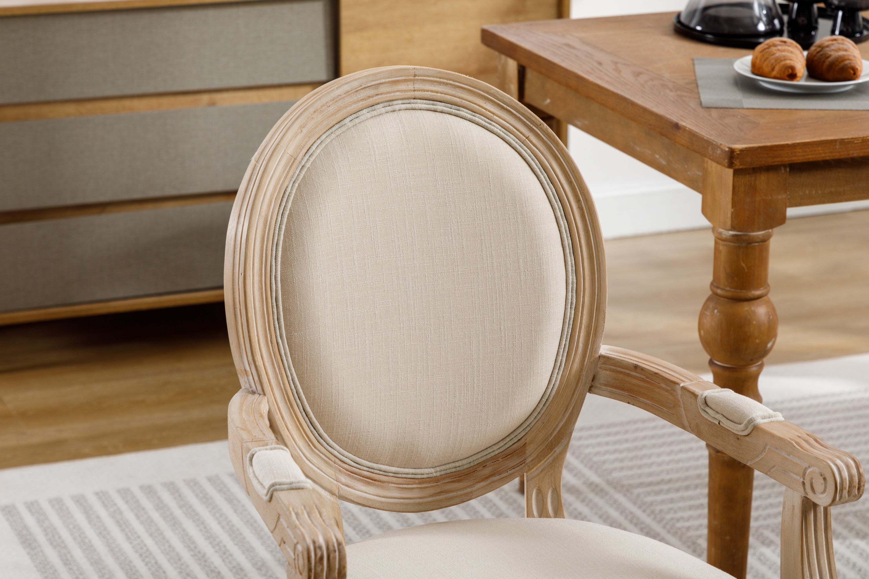 French Style Solid Wood Dining Chairs (Set of 2) - Cream