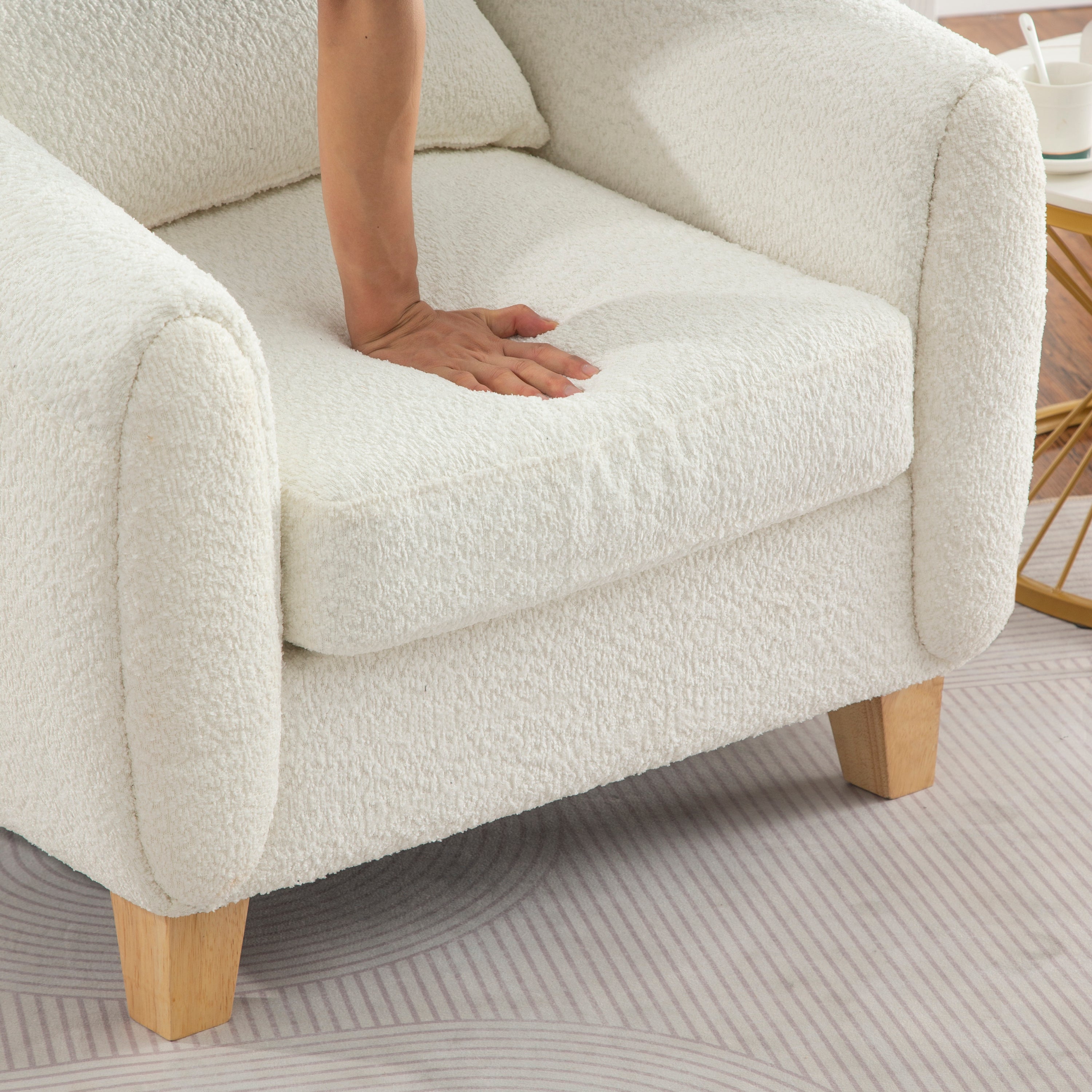Flannelette Sofa Arm Chair with 4 metal feet - Beige