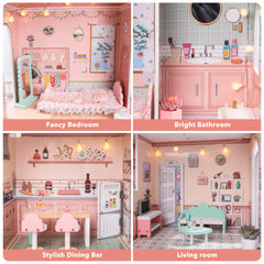 Stylish Dollhouse with Garden for 3+Kids - Green & Pink