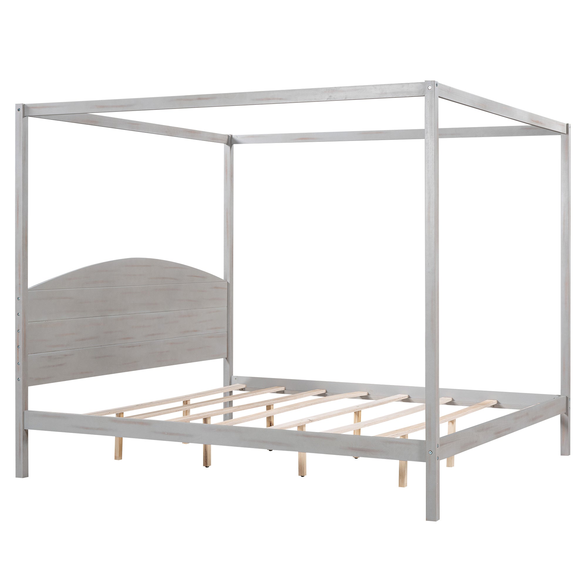 King Size Platform Bed with Headboard and Support Legs - Grey Wash
