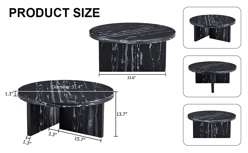 Modern Circular Coffee Table with Texture - Black