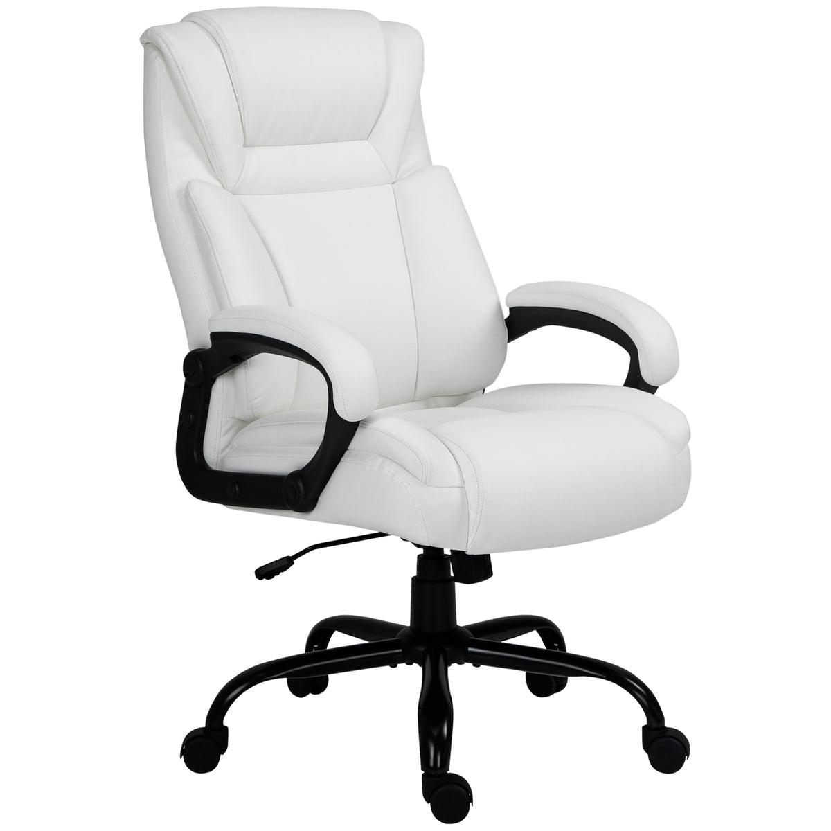 Big and Tall 400lbs Executive Office Chair with Wide Seat, Computer Desk Chair with High Back PU Leather Ergonomic Upholstery, Adjustable Height and Swivel Wheels, White