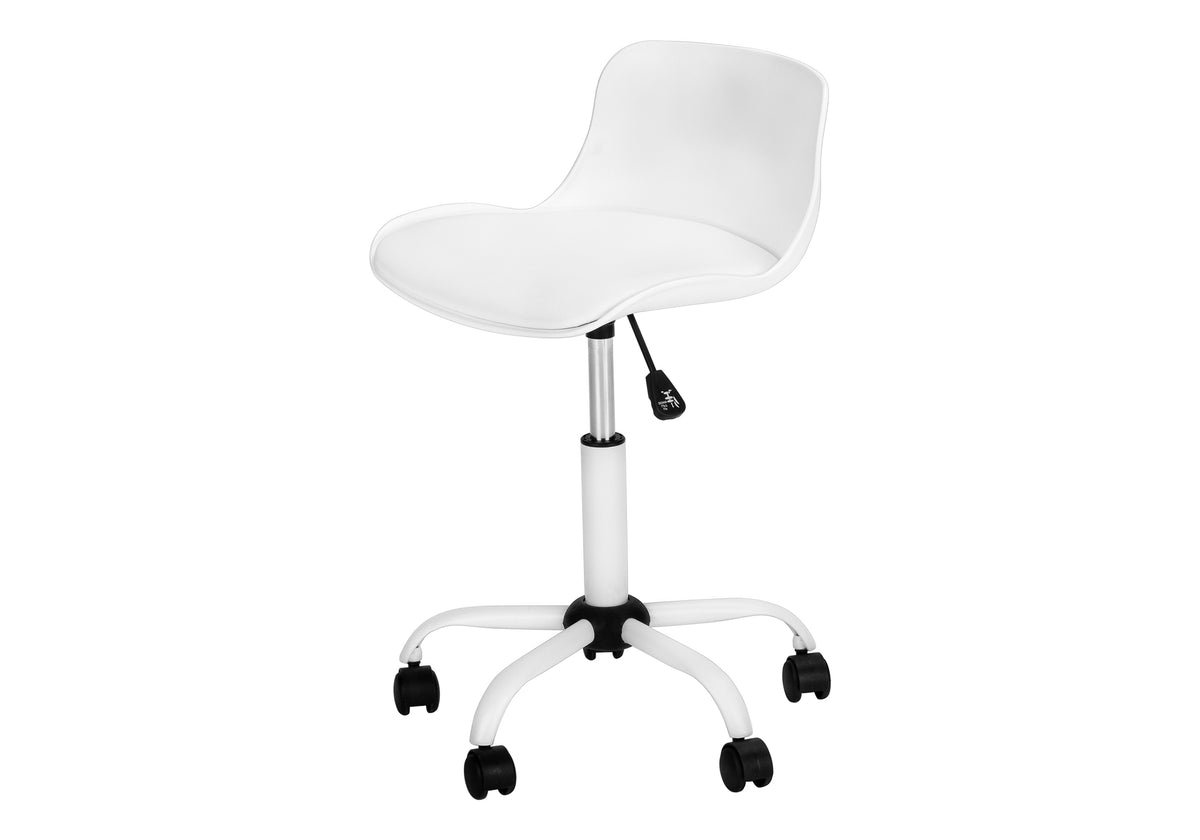 Office Chair, Adjustable Height, Swivel, Ergonomic, Computer Desk, Work, Juvenile, White Leather Look, White Metal, Contemporary, Modern