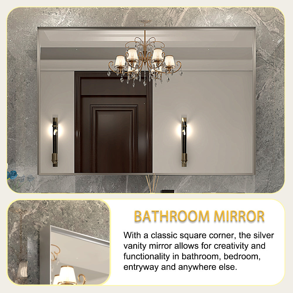 Glossy Brushed Silver Framed Mirror 36x30inch (Horizontal & Vertical)