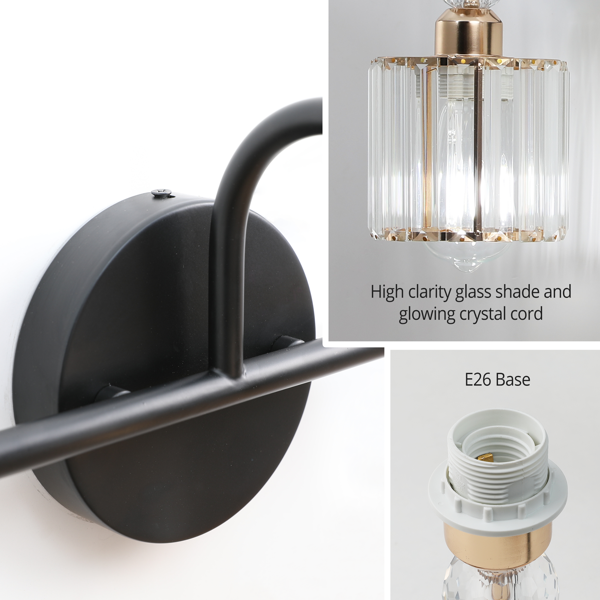 Crystal 3-Light Vanity Lighting - Black