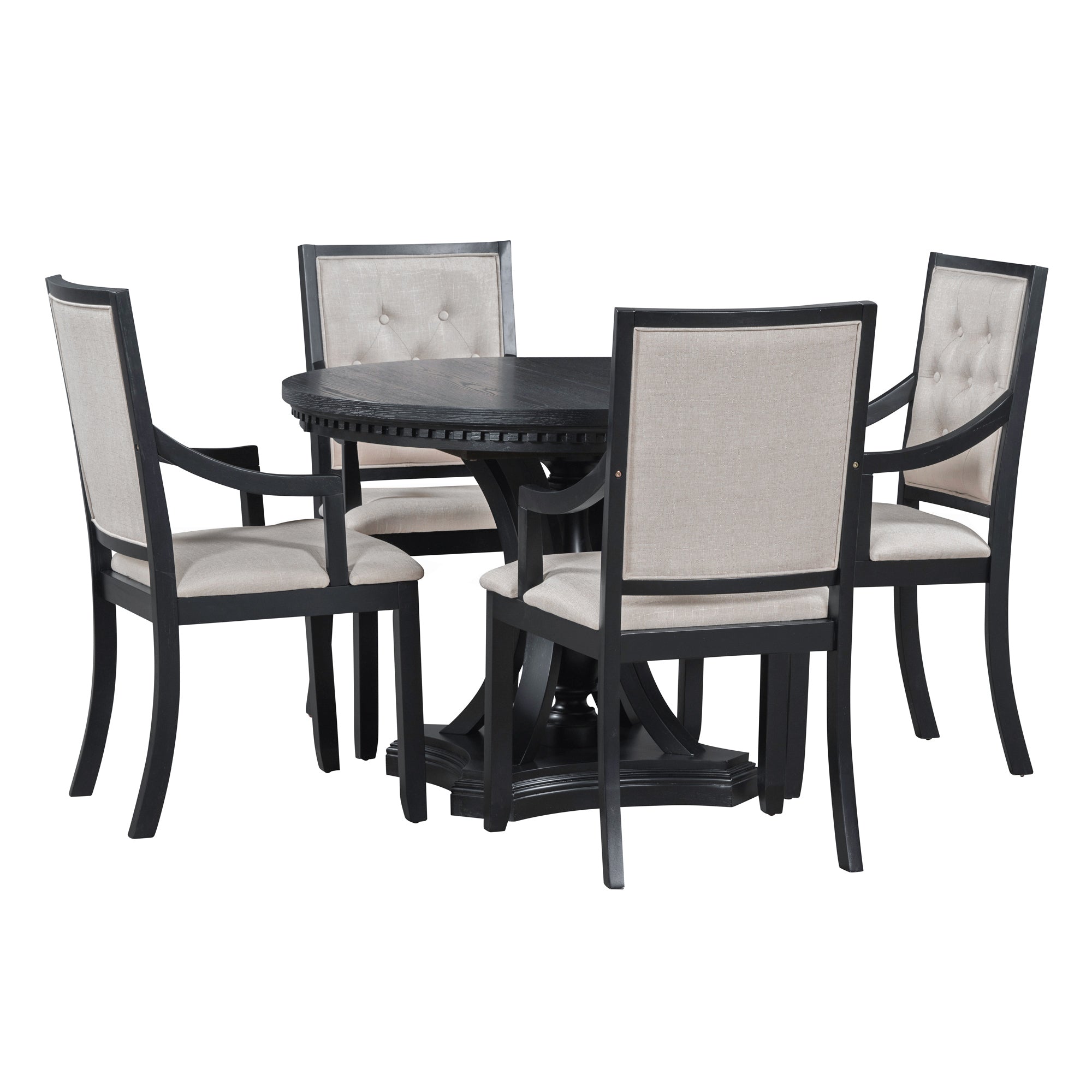 5-piece Dining Set Extendable Round Table and 4 Chairs for Kitchen Dining Room - Black Oak