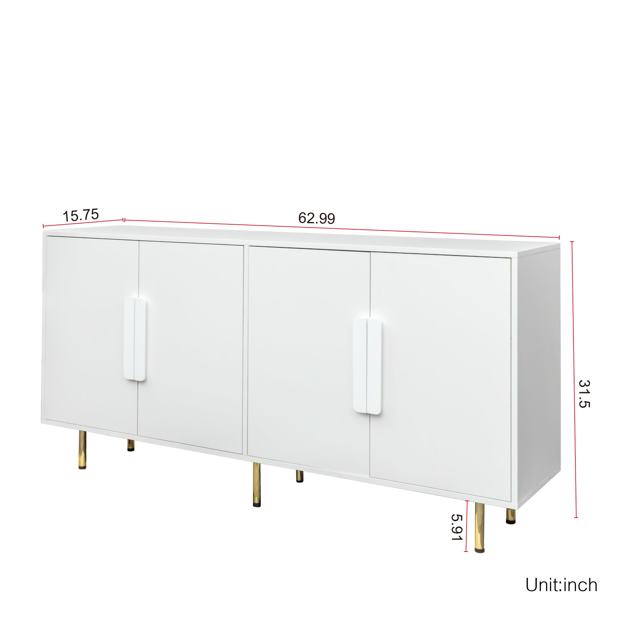 Sideboard Buffet Cabinet with Storage Modern Storage Cabinets with 4 Doors with Handle for Living Room Dining Room Entryway - White