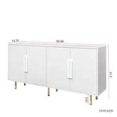 Sideboard Buffet Cabinet with Storage Modern Storage Cabinets with 4 Doors with Handle for Living Room Dining Room Entryway - White
