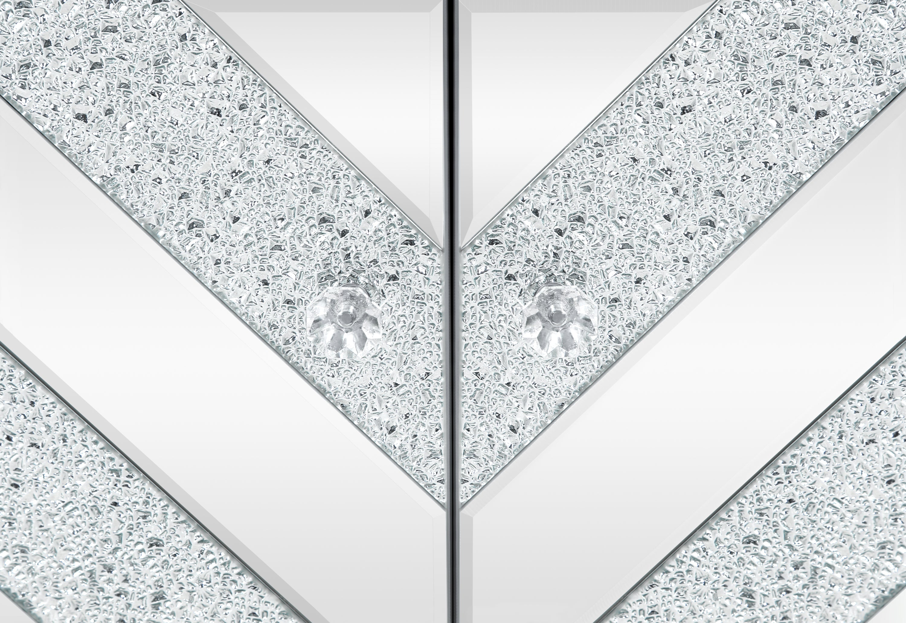 Cabinet with Mirror Trim and M Shape Design, Silver