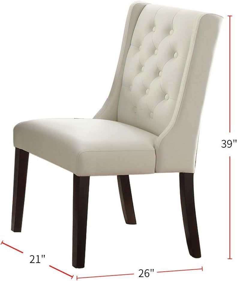 Modern Faux Leather White Tufted Dining Seat Chair (Set of 2) - White