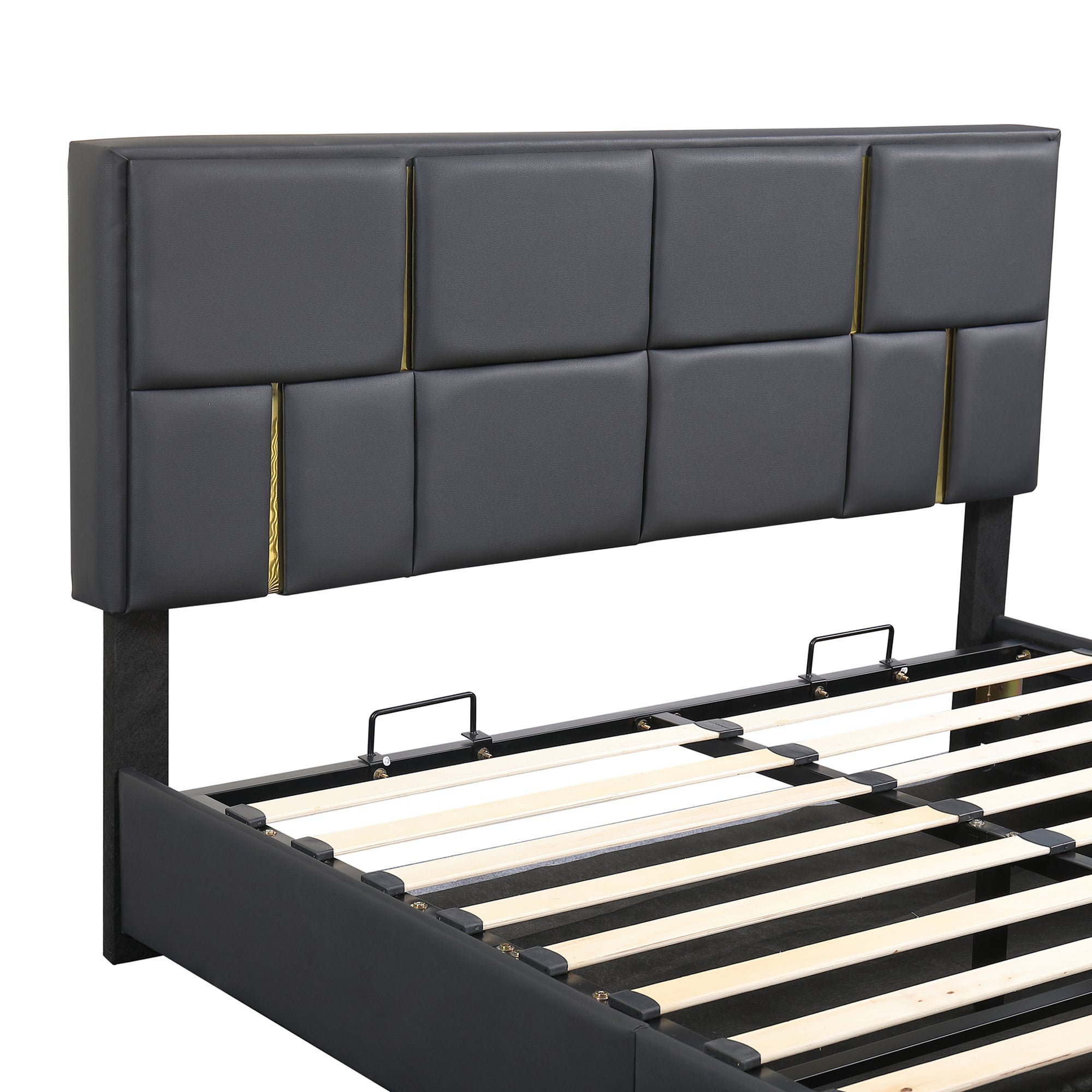 2-Pieces Bedroom Sets: Queen Size Upholstered Platform Bed + Storage Ottoman - Black