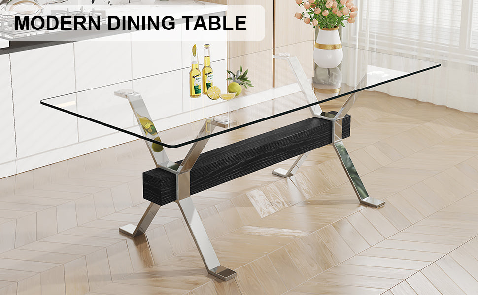 Modern Luxurious dining Table - Double X Plated Metal