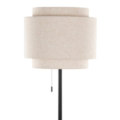 64" Contemporary Floor Lamp in Black Metal with Beige Linen Shade