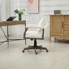 Office Chair Adjustable Swivel Chair Fabric Seat Home Study Chair - Beige
