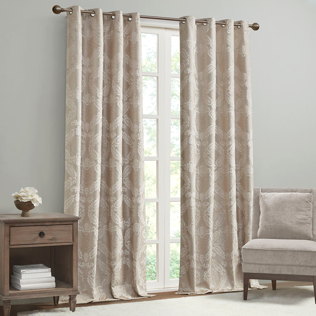 50x95" Knitted Jacquard Paisley Total Blackout Grommet Top Curtain Panel - Champagne (1 panel only)