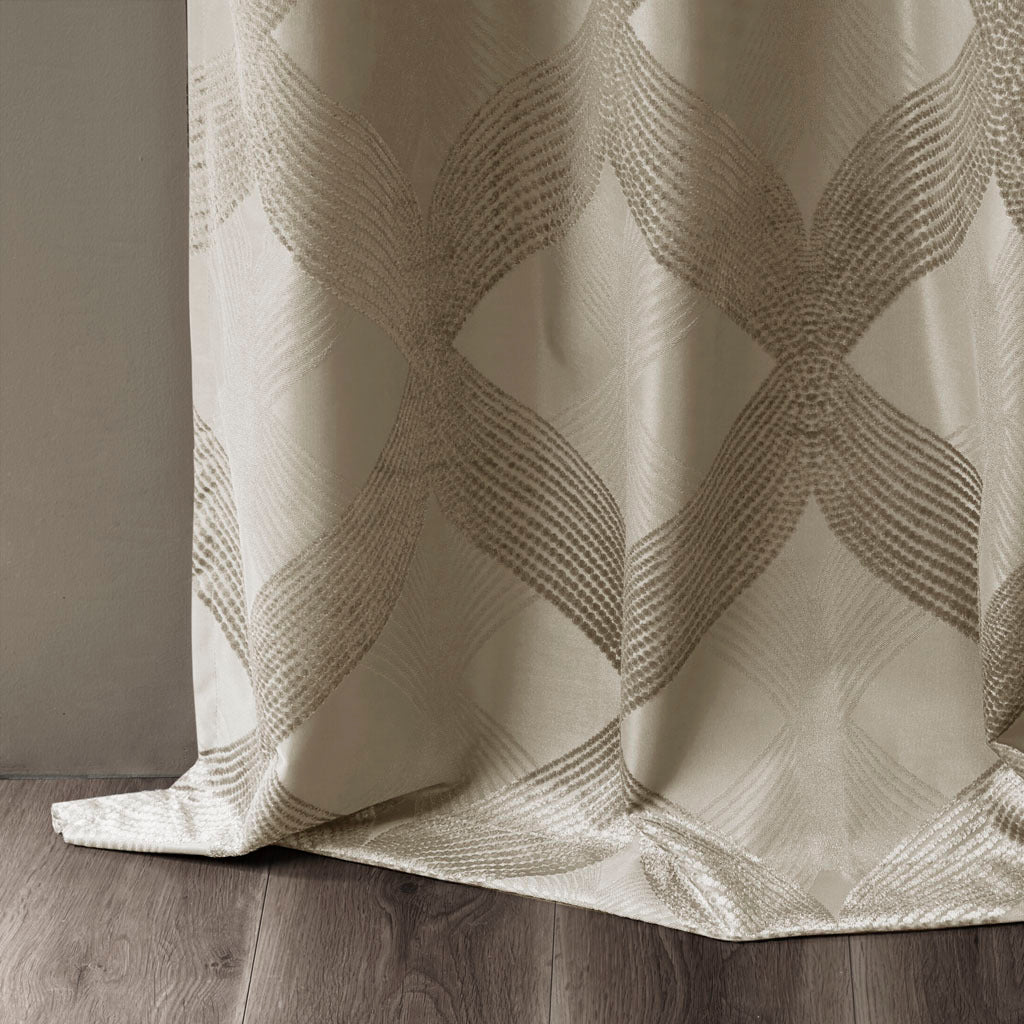 50x84" Ogee Knitted Jacquard Total Blackout Curtain Panel - Taupe